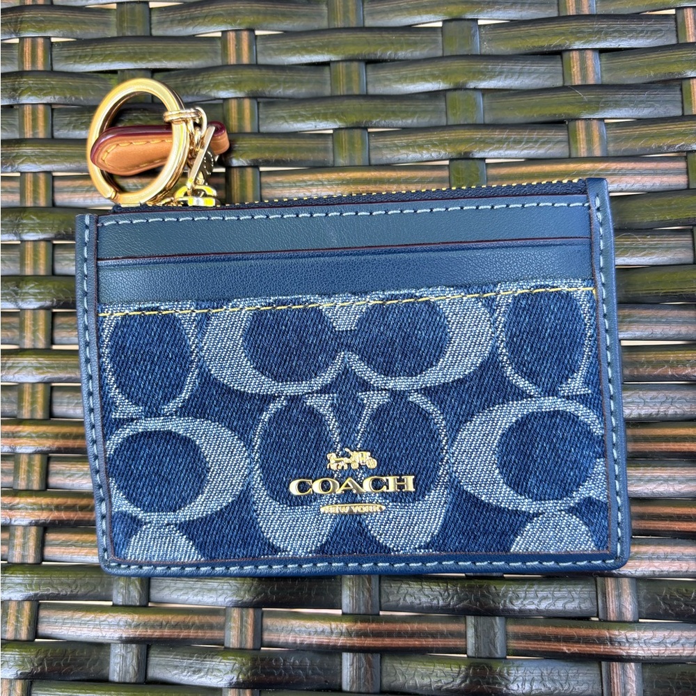 Coach mini ID signatures denim card holder